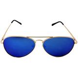 Aviators Mirrored Sunglasses Metal Frame Women Mens UV400 (Blue Mirrored Gold)