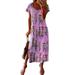 Summer Dress For Women Casual Loose Short Sleeve Dresses Ethnic Style Long Beach Sundress Casual Party Print Split Maxi Dresses