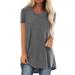 Atralife Women'S Short-Sleeved T-Shirt Large Size Mid-Length Round Neck Short-Sleeved T-Shirt Women'S Solid Color Gray M