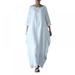 Women's Round Neck Retro Printed Skirt Half Sleeve Cotton Linen Loose Casual Dress