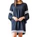 Nlife Women Color Block Printed Crew Neck Cut Out 3/4 Puff Sleeve Mini Dress