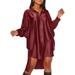 ZANZEA Women Long Sleeved Casual Loose High Low Short Dress Party Silk Mini Dresses