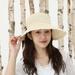 Lixada Women Raffia Straw Hat Bow Ribbon Brim Beach Sun Hat Hollow Out Detachable Summer Hat Cap Sunscreen Sunshade Dome Cap Visors Hats