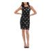 TOMMY HILFIGER Womens Black Sequined Zippered Printed Sleeveless Jewel Neck Short Sheath Party Dress Size 12