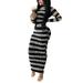Women Slim Fit Bodycon Long Sleeve Striped Dress Party Clubwear Long Maxi Dress Cocktail Grown Pencil Maxi Dresses
