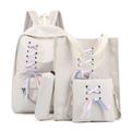 Suzicca 4pcs Canvas Backpack Travel Rucksacks Ribbon School Bag for Teenager Girls