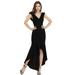 Ever Pretty Women V Neck Lotus Leaf Sleeveless Bodycon High-Low Fishtail Maxi Cocktail Party Dress 0376 Black X-Large