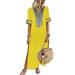 Women Lady Short Sleeve V Neck Slim Printing Boho Long Dress for Summer Beach New