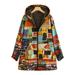 Alloet Street Village Print Women Jacket Fleece Zipper Coat Hooded Cardigan