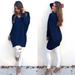 Winnereco Women Long Sleeve V Neck Sweater Loose Plush Pullover Tops (Navy Blue L)