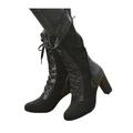 Womens Winter High Heel Mid Calf Military Buckle Lace Up Boots Motorcycle Shoes
