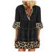 Mnycxen Women's Fashion Casual Leopard Print Off Shoulder Loose Plus Size Cotton Dress