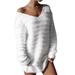 Women Long Sleeve V Neck Sweater Mini Dress Casual Pure Color Long Sweater