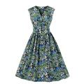 Follure Women's Summer Split Neck Mid Waist Floral Button Printing Vintage Tea Dress,summer dresses for women
