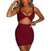 Bagilaanoe Women's Bodycon Club Mini Dresses Deep V-Neck Sleeveless Cut Out Ruched Tight Party Dresses