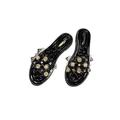 LUXUR Women Summer Stylish Transparent Rivet Solid Color Casual Flat Shoes