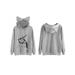 Dragonus Autumn Winter Women's Cat Print Long-sleeved Hoodie Pullover Cat Ears Hooded Sweatshirt Shirt