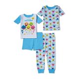 Baby Shark Baby Boys & Toddler Boys Snug Fit Cotton Short Pajamas, 4pc Set (12M-5T)