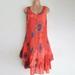 Vintage Women Sleeveless Mini Dress Bohemian Print Loose Ruched Boho Vest Tank Dress Beach Sundress