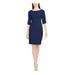 CALVIN KLEIN Womens Navy Solid 3/4 Sleeve Jewel Neck Above The Knee Fit + Flare Dress Size 4
