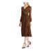 RALPH LAUREN Womens Brown Animal Print Long Sleeve V Neck Tea-Length Faux Wrap Dress Size 2