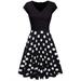 Avamo Women V Neck Pleated Swing Dress Party Holiday Cocktail Midi Dress Ladies Vintage Floral Print Patchwork Dress