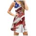 Mnycxen Women's Sexy Summer Dress Women's Print American Flag Sexy Sleeveless Mini Dress Casual dress