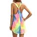 Womens Sleeveless Tank Top Blouse Tee Shirt Summer Holiday Mini Dresses Beach Sundress Casual Ladies V Neck Tie Dye Tunic Tops Casual Swing Tee Shirt Dress