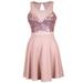 Lush Brand Pink Geometric Sequin Pattern Sheer Yoke Key Hole Detail Dress