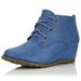 Women's Lace Up Oxford Wedge Booties Boot Ankle Fashion Round Toe Boots for Women Blue,pu,5, Shoelace Style Royal Blue