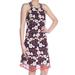 LAUNDRY Womens Navy Floral Embroidered Open Back Sleeveless Halter Above The Knee Sheath Dress Size: 2