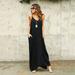 Jocestyle Summer Spaghetti Strap Women Loose Solid Low Neck Beach Dress (Black S)