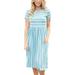 Short Sleeve Pleated Dress for Women Summer Bohemian Stripe Dress Casual Beach Dress Sundress Vestidos