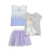 Disney Frozen 2 Baby & Toddler Girls Flutter Sleeve Top, Tie-Front T-Shirt and Scooter Skirt, 3-Piece Outfit Set, Sizes 12M-5T