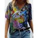 Women's Animals Painting Print Blouse Print T Shirt V Neck Tunic Short Sleeve Top Casual Loose Fitness Top