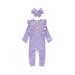 Luxsea Spring Infant O-Collar Long Sleeve Solid Color Jumpsuit Climb Soft Romper+Hairband Two-piece Set Baby Girl Boys' Cotton One-Piece Coverall Cute Ribbed Fall Outfit