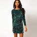 New Women Sequin Bodycon Dress Round Neck 3/4 Sleeve Plunge Back Party Evening Mini Dress