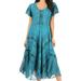 Sakkas Mila Long Corset Embroidered Cap Sleeve Dress With Adjustable Waist - Turquoise - S/M