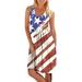 Avamo July 4th Tank Dress Casual USA Flag Sleeveless Round Neck Holiday Sundress Casual Hiking Vacation Mini Dress