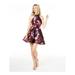 SEQUIN HEARTS Womens Burgundy Belted Floral Sleeveless Halter Short Fit + Flare Party Dress Size 11