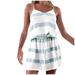 Follure Women Fashion V-Neck Stripe Print Adjustable Drawstring Sleeveless Mini Dress,summer dresses for women