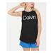 CALVIN KLEIN Womens Black Logo Sleeveless Jewel Neck Tank Top Size L