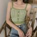 HOT SALE!Spree-Women's Plaid Pattern Knit Crop Top Camisole Cotton Crop Top Slim Bottoming Crop Top