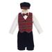 Lito Little Boys Red Black Plaid Pattern Vest Velvet Knicker Set Outfit 2-4T