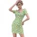 Wisremt Women's Mini Dress Floral Square Neck Short Sleeve Dress Sexy Party Club Dress Boho Printed A Line Summer Dress Holiday Dress Green M