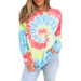 Tie Dye Printed Sweater Round Neck Pullover Long Sleeve Loose Plus Size Women's Color Print Clothing