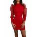 Multitrust Women Bodycon Mesh Long Sleeve Dress Evening Party Cocktail Solid Mini Dress