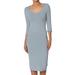 TheMogan Junior's Scoop Neck 3/4 Sleeve Stretch Jersey Bodycon Midi Pencil Dress