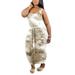 MAWCLOS Women's Casual Plus Size Long Dress Slim Sexy Maxi Tank Dress Tie Dye with Tie Belt for Party Club