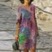 Fashion Women Casual Plus Size V-Neck Floral Print Sleeveless Vest Linen Dress